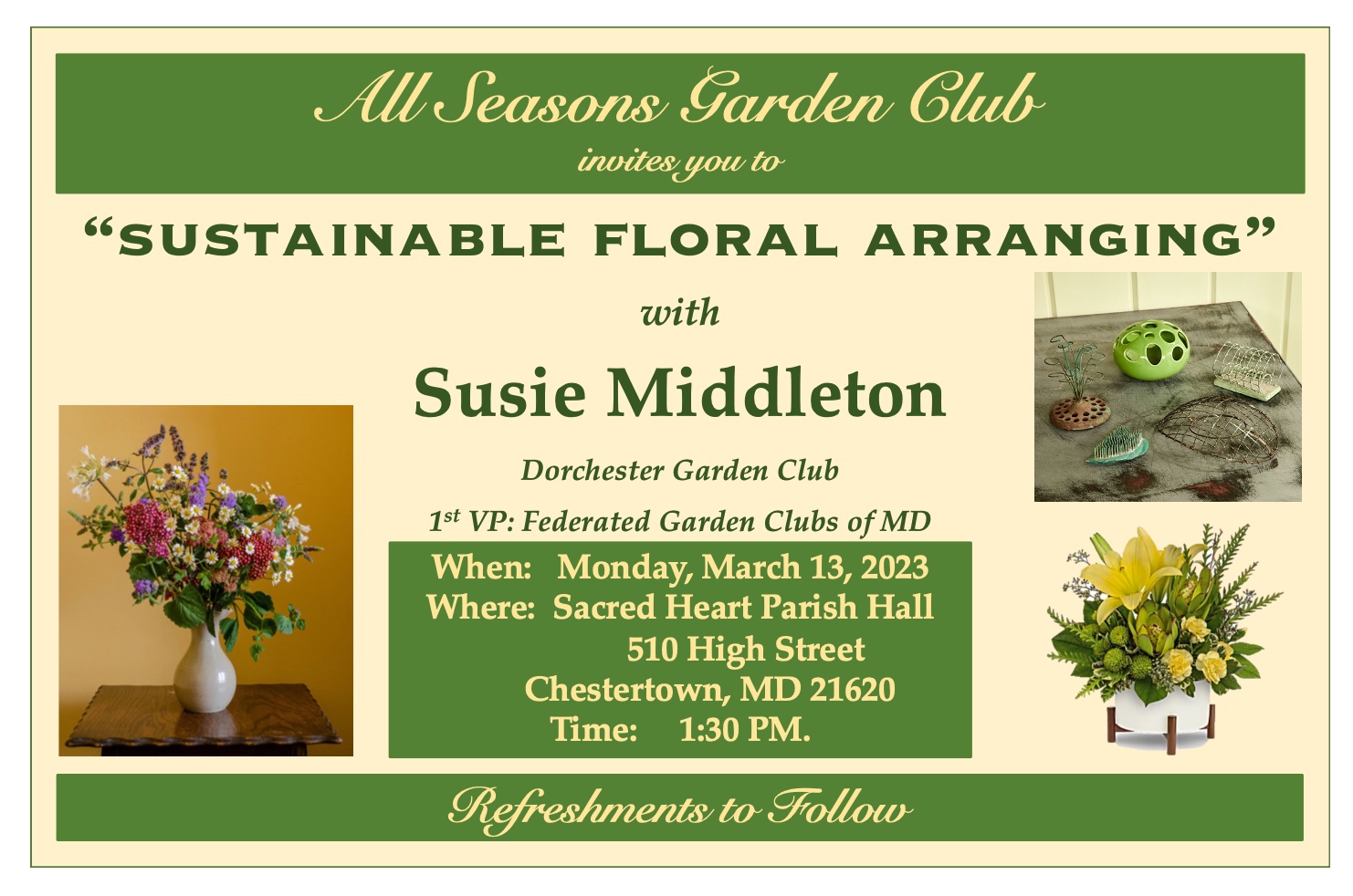“Sustainable Floral Arranging” with Susie Middleton